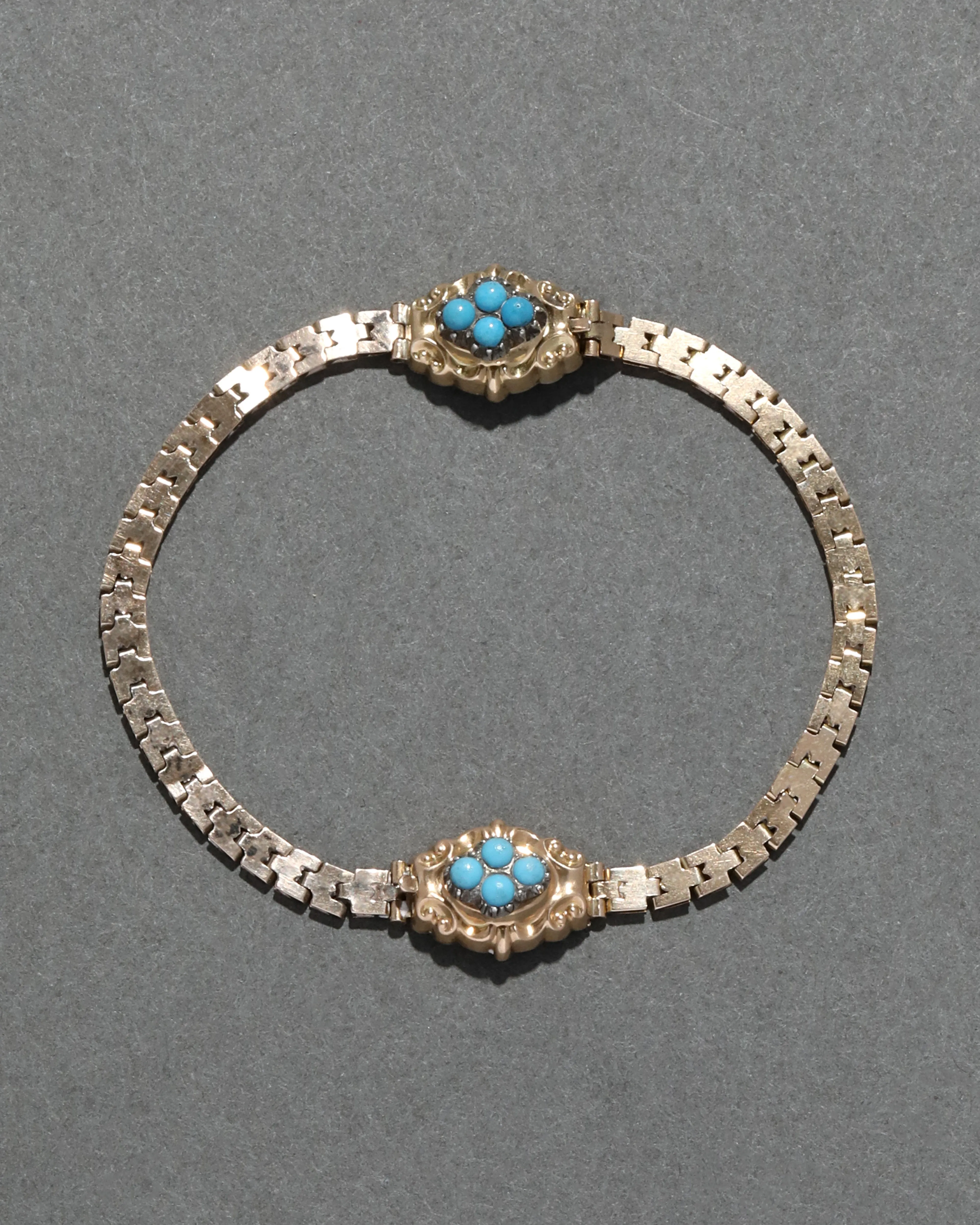 Antique Victorian 1880s 10k Gold Turquoise Link Bracelet sold by Alexis Bittar
