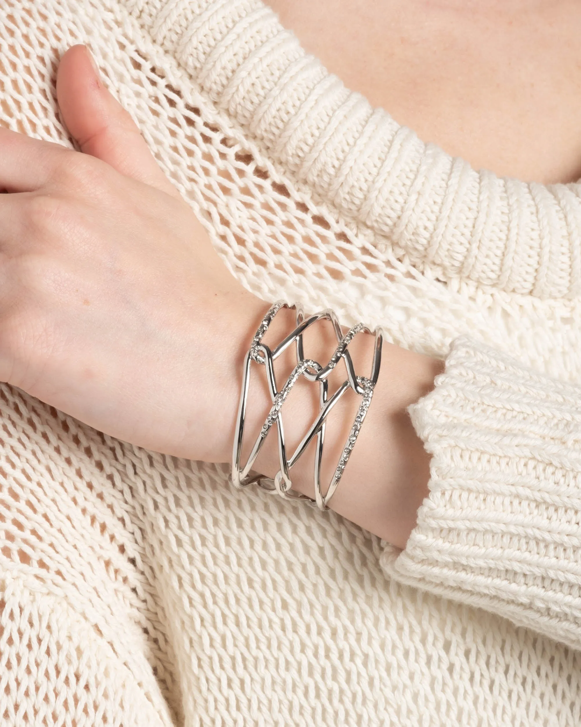 Lattice Silver Crystal Cuff Bracelet sold by Alexis Bittar product image thumbnail 2
