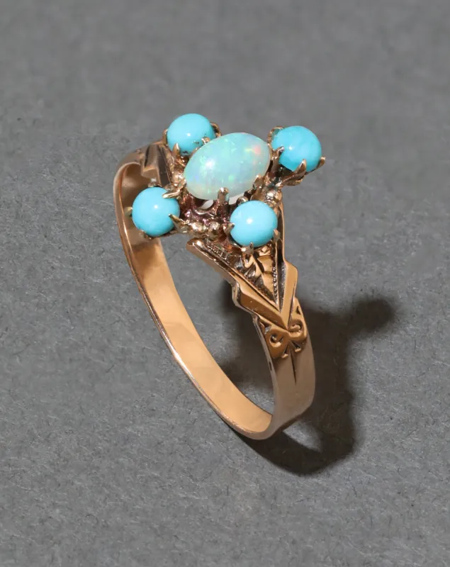 Antique Victorian Turquoise and Opal Ring in 14k Gold and Sterling Silver sold by Alexis Bittar