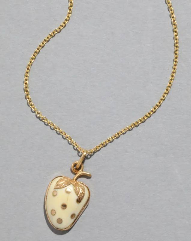 Vintage 1970s 14k Gold & Bone Strawberry Pendant Necklace sold by Alexis Bittar