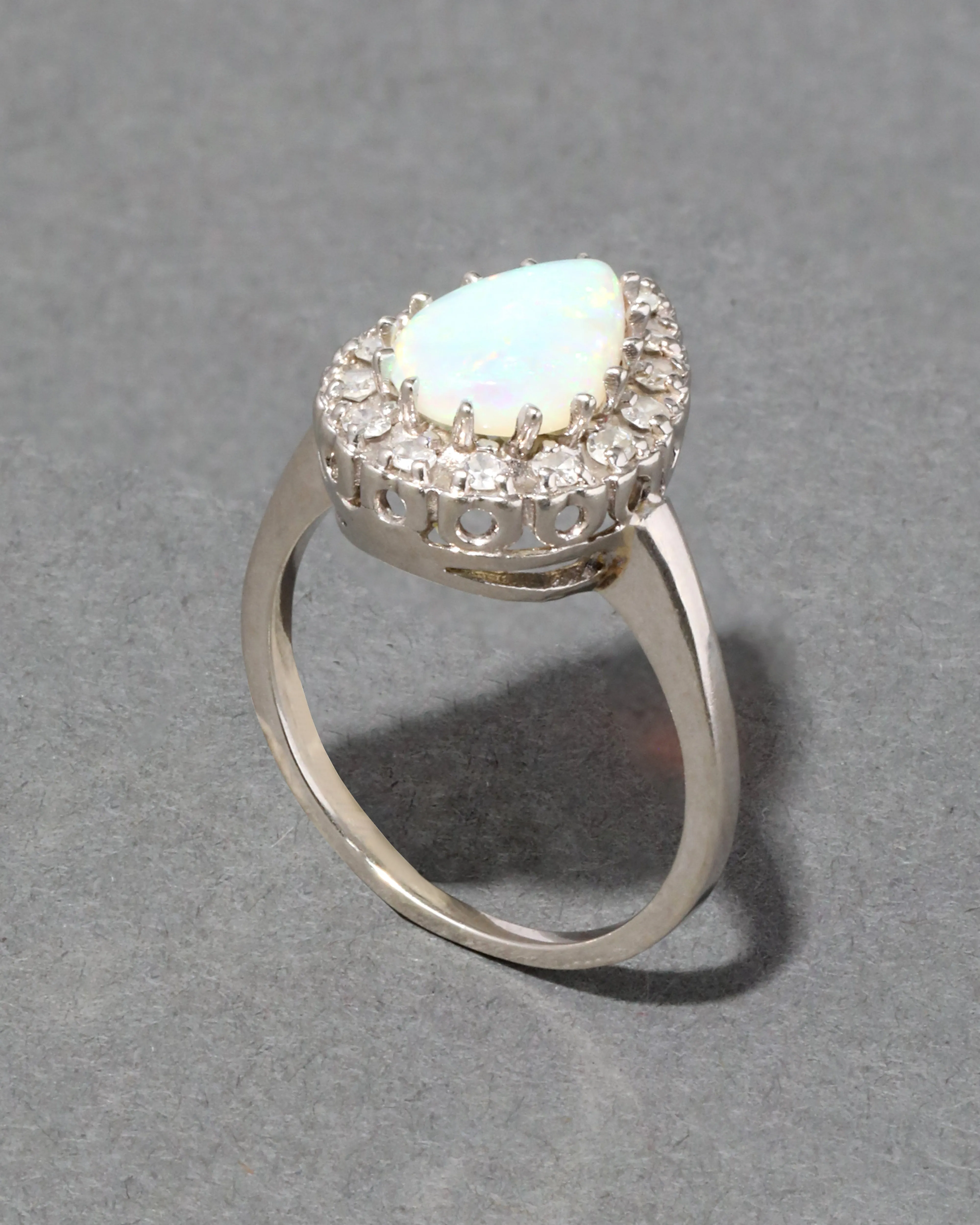 Vintage 1950s 14k White Gold Opal & Diamond Halo Ring sold by Alexis Bittar product image thumbnail 2