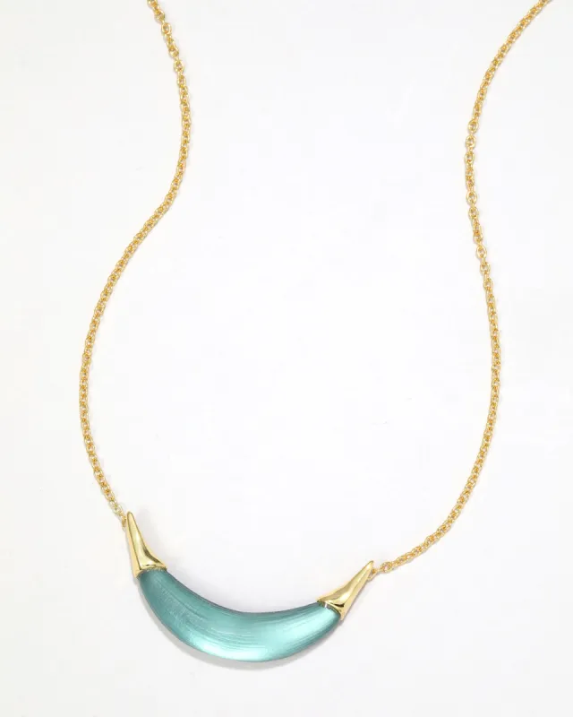 Gold Capped Crescent Lucite Necklace- Teal Blue sold by Alexis Bittar