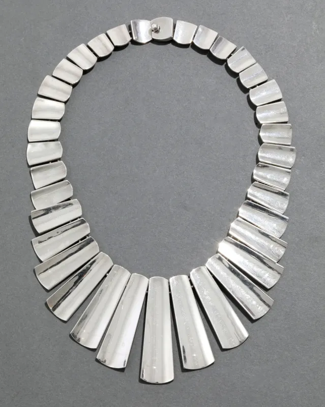 Vintage 1970s Sterling Silver Handmade Graduated Modernist Necklace sold by Alexis Bittar