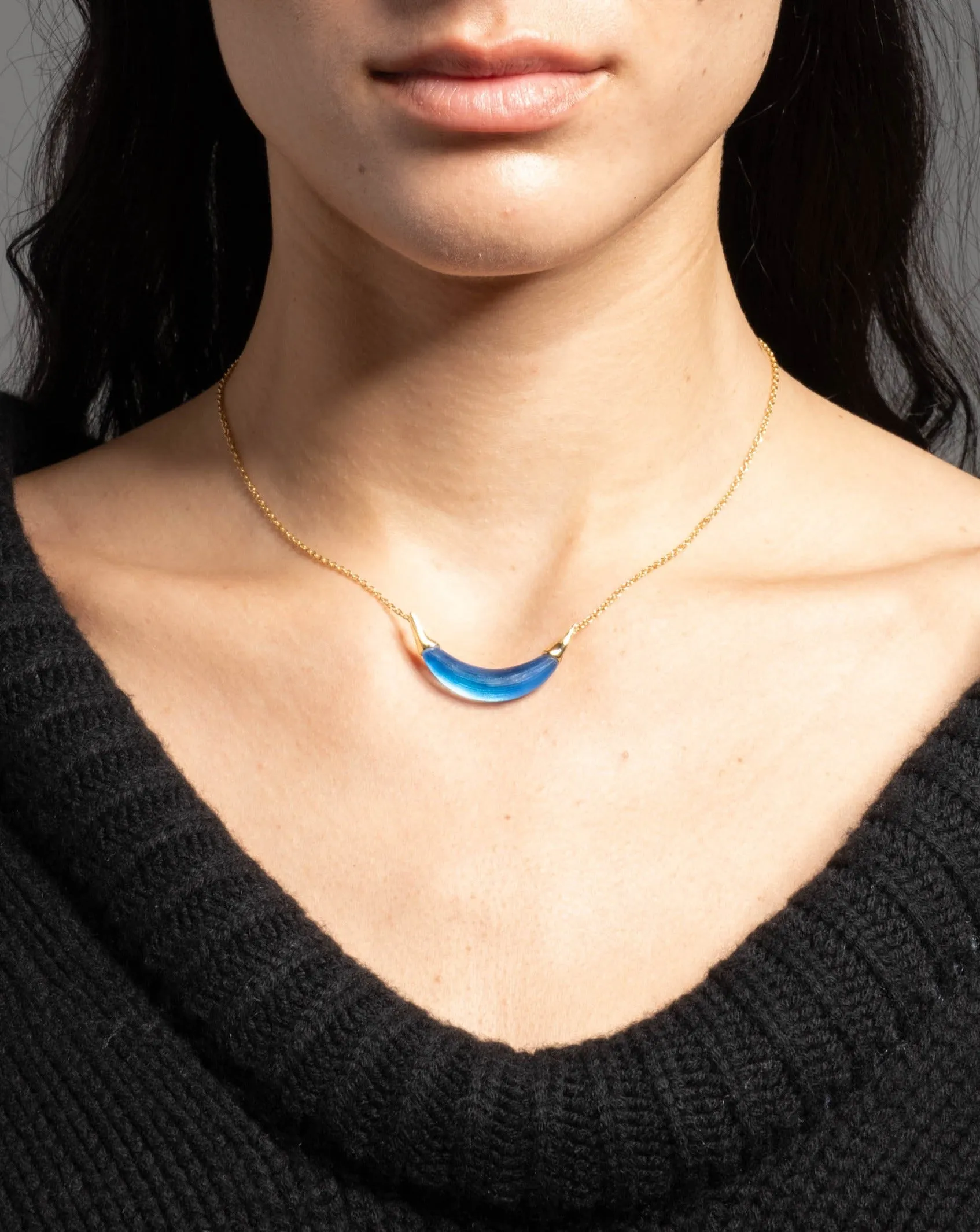 Gold Capped Crescent Lucite Necklace - Cerulean sold by Alexis Bittar product image thumbnail 2