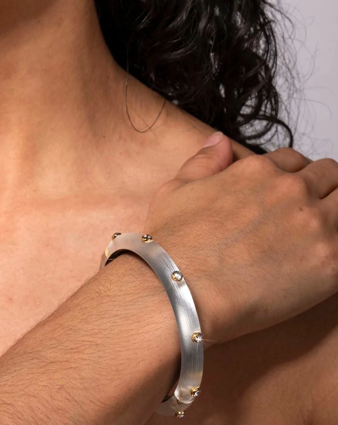 Crystal Studded Lucite Hinge Bracelet - Silver sold by Alexis Bittar product image thumbnail 2