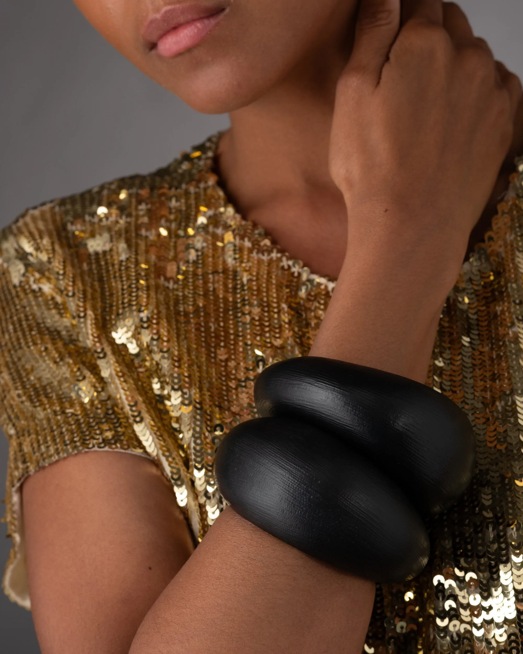 Puffy Lucite Tapered Bangle Bracelet- Black sold by Alexis Bittar product image thumbnail 2