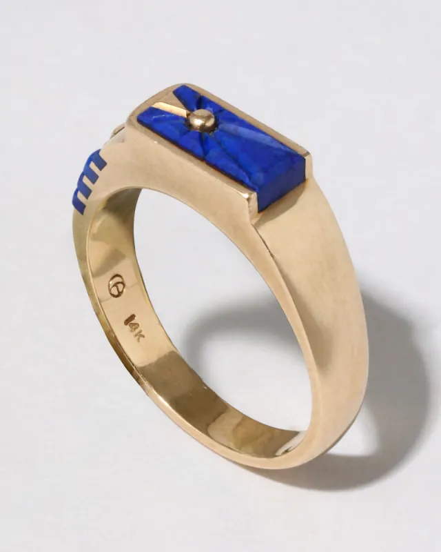 Vintage 14k Gold Carved Lapis Sunburst Ring sold by Alexis Bittar