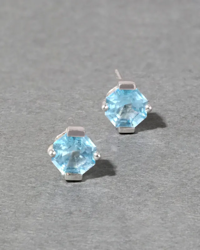 Vintage 1980s 14k White Gold with Blue Topaz Post Earring made by Alexis Bittar