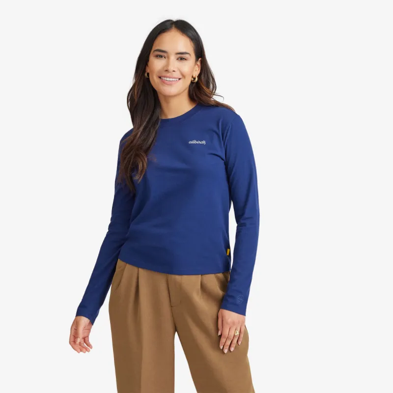 Women's Organic Cotton Long Sleeve Tee - Logo - Deep Navy sold by allbirds