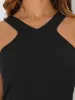 Halter Neck Sleeveless High Waist Split Hem Flare Leg Jumpsuit sold by Allegra K