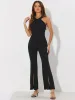 Halter Neck Sleeveless High Waist Split Hem Flare Leg Jumpsuit sold by Allegra K