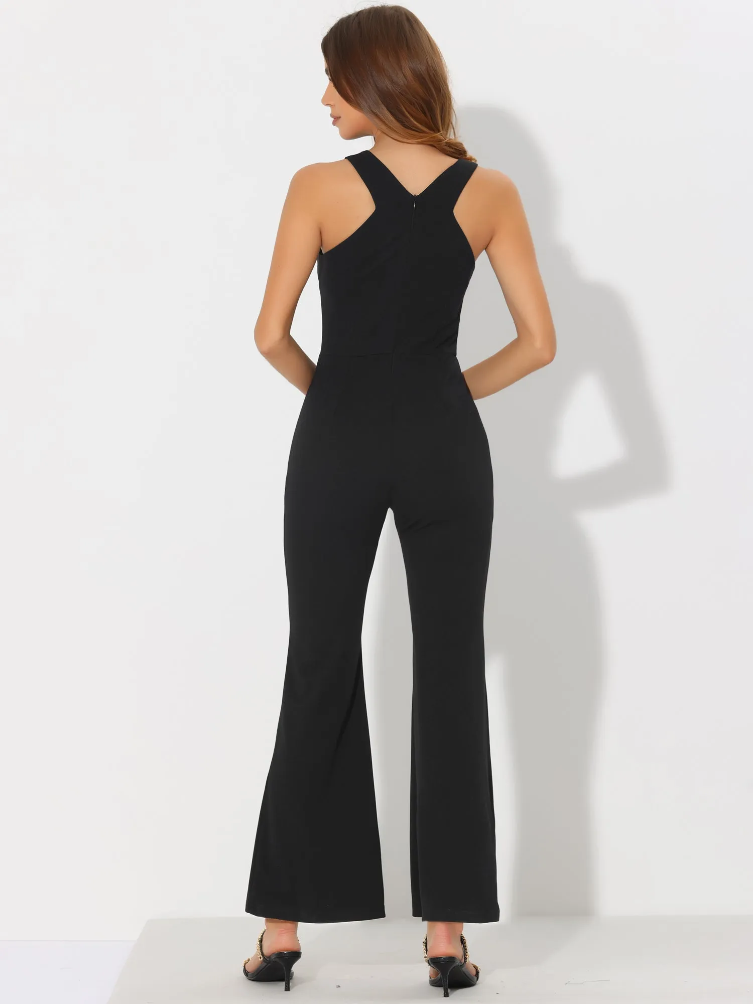 Halter Neck Sleeveless High Waist Split Hem Flare Leg Jumpsuit sold by Allegra K product image thumbnail 3
