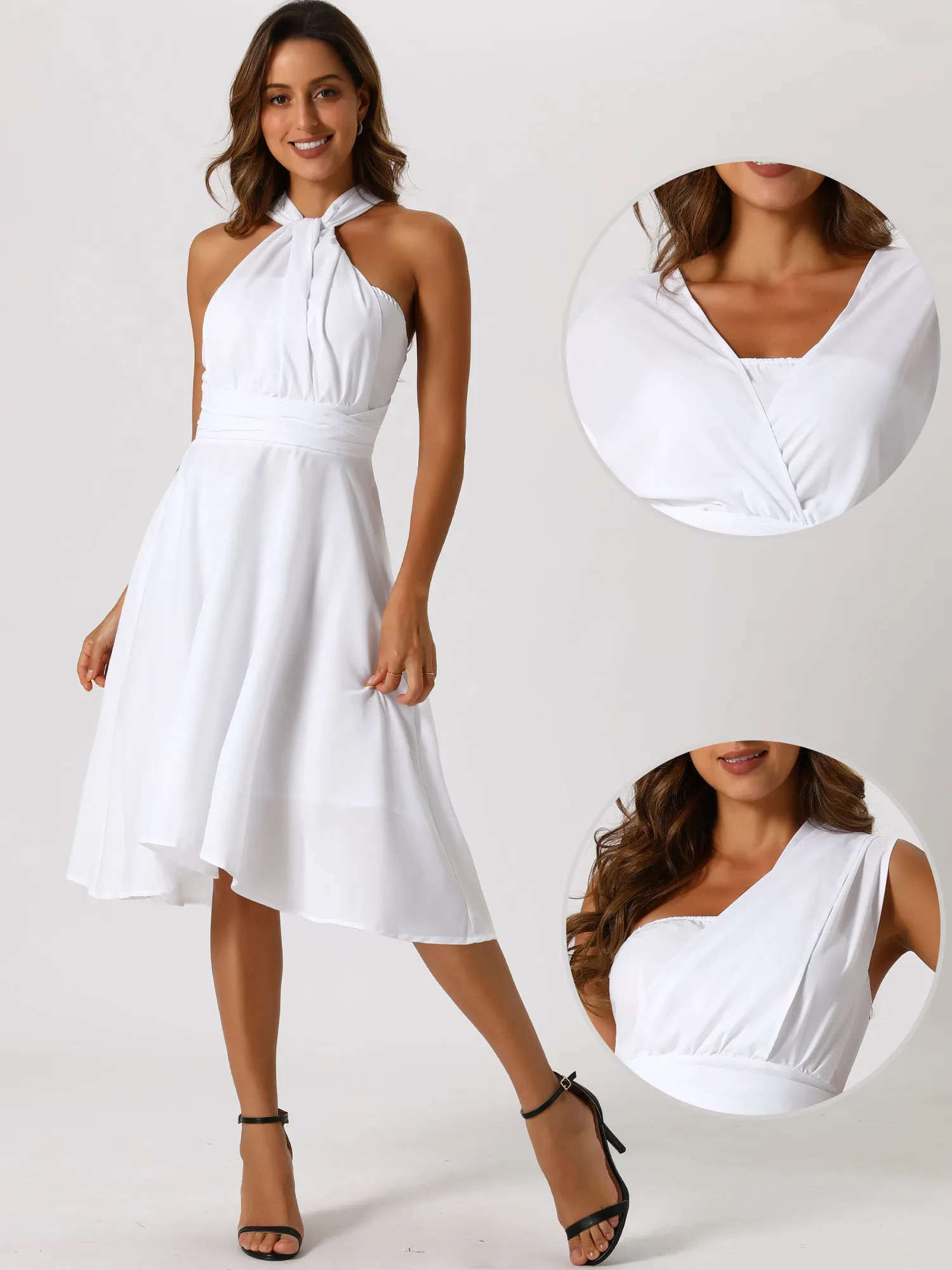 Sleeveless Fit and Flare Lace-up Midi Multiway Convertible Dress sold by Allegra K product image thumbnail 5