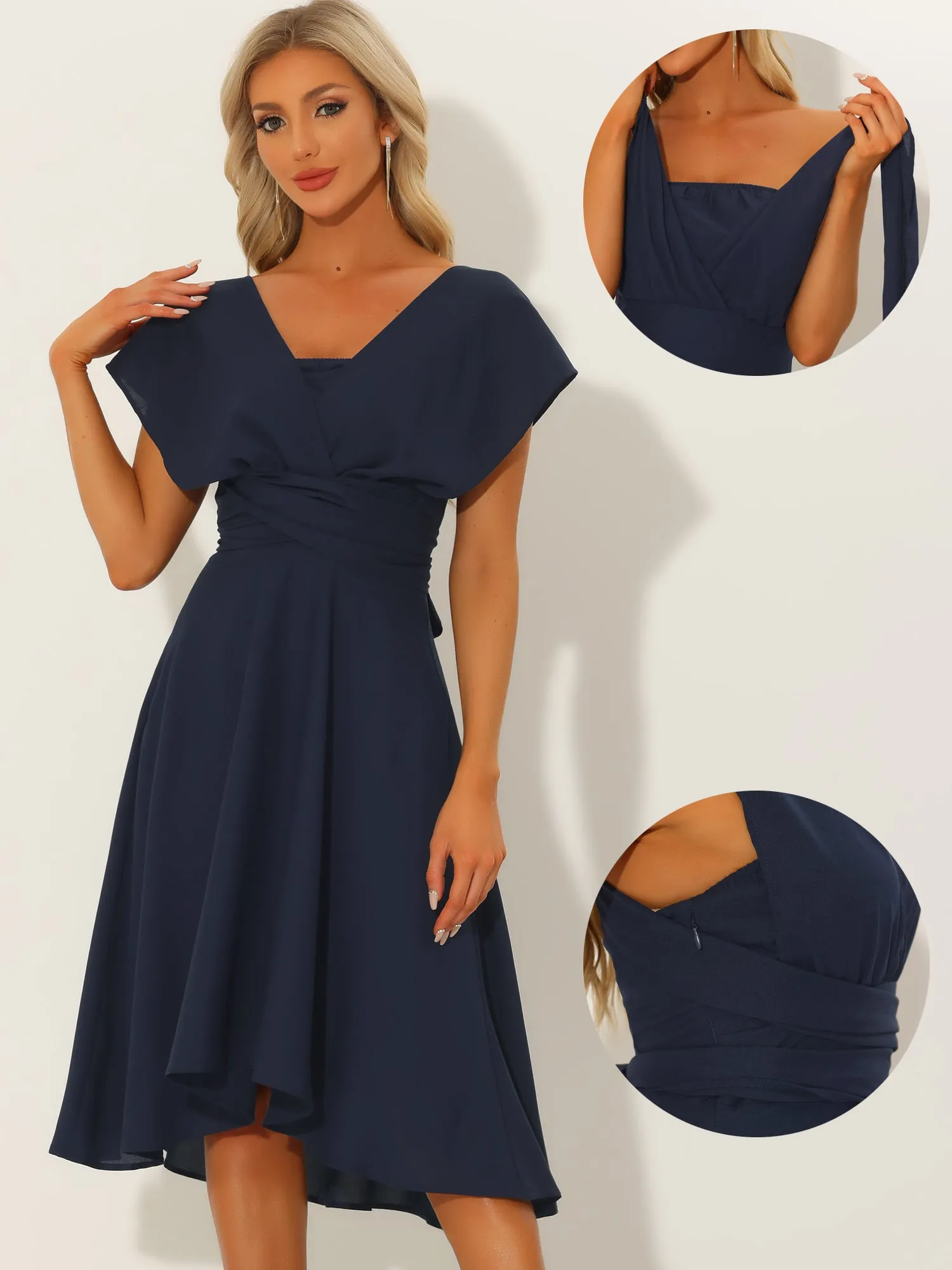 Sleeveless Fit and Flare Lace-up Midi Multiway Convertible Dress sold by Allegra K product image thumbnail 2