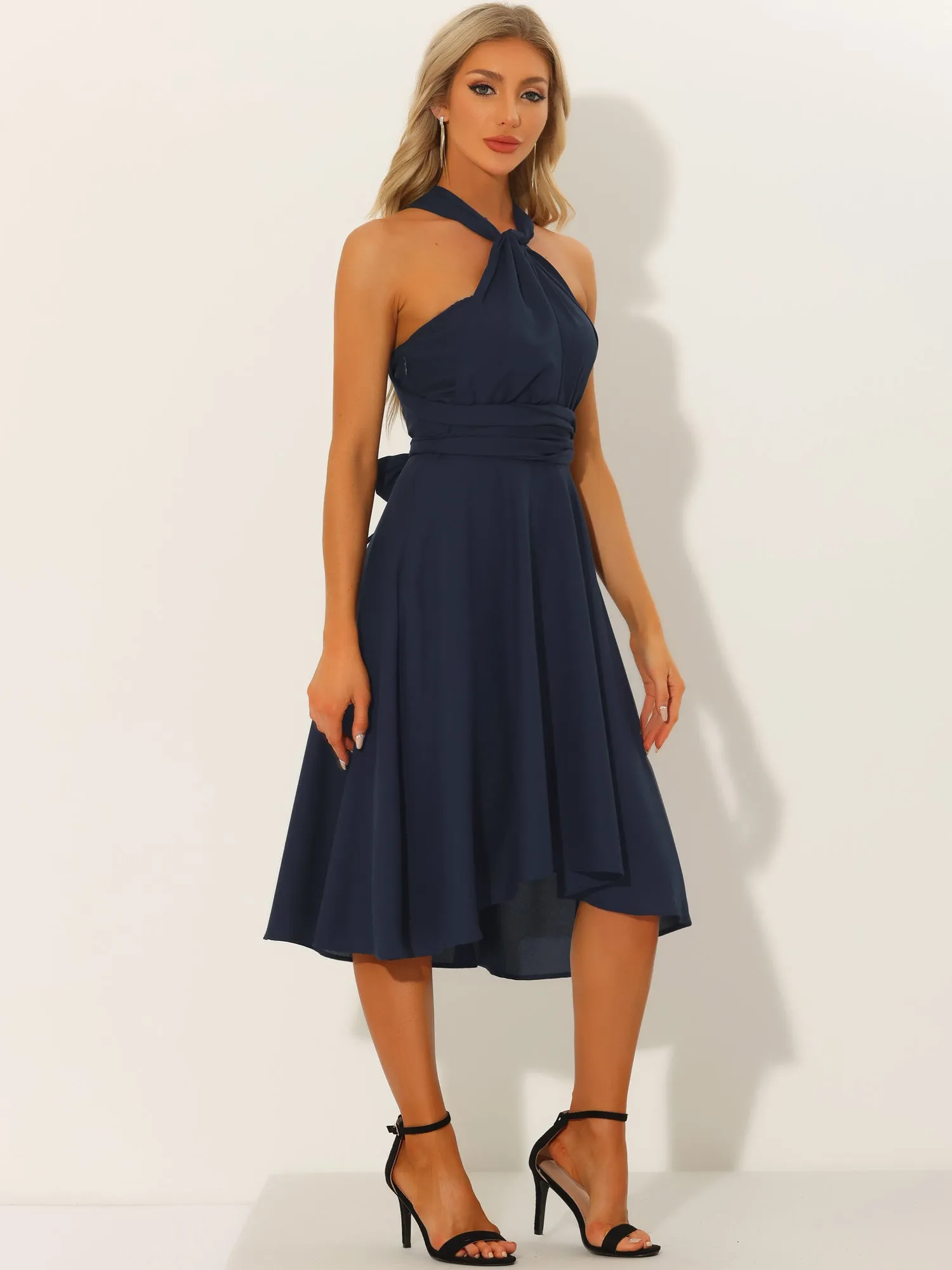 Sleeveless Fit and Flare Lace-up Midi Multiway Convertible Dress sold by Allegra K