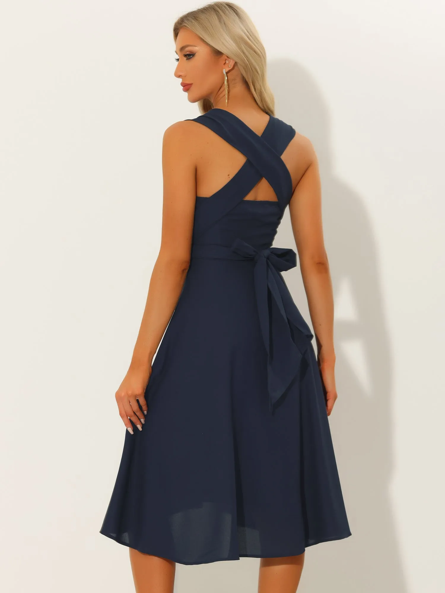 Sleeveless Fit and Flare Lace-up Midi Multiway Convertible Dress sold by Allegra K product image thumbnail 3