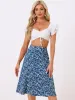 Floral Peasant Elastic Waist A-Line Ditsy Leave Midi Skirt sold by Allegra K
