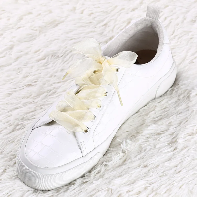 2 Pairs Flat Shoelaces Snow Yarn Transparent Shoe Laces made by Allegra K