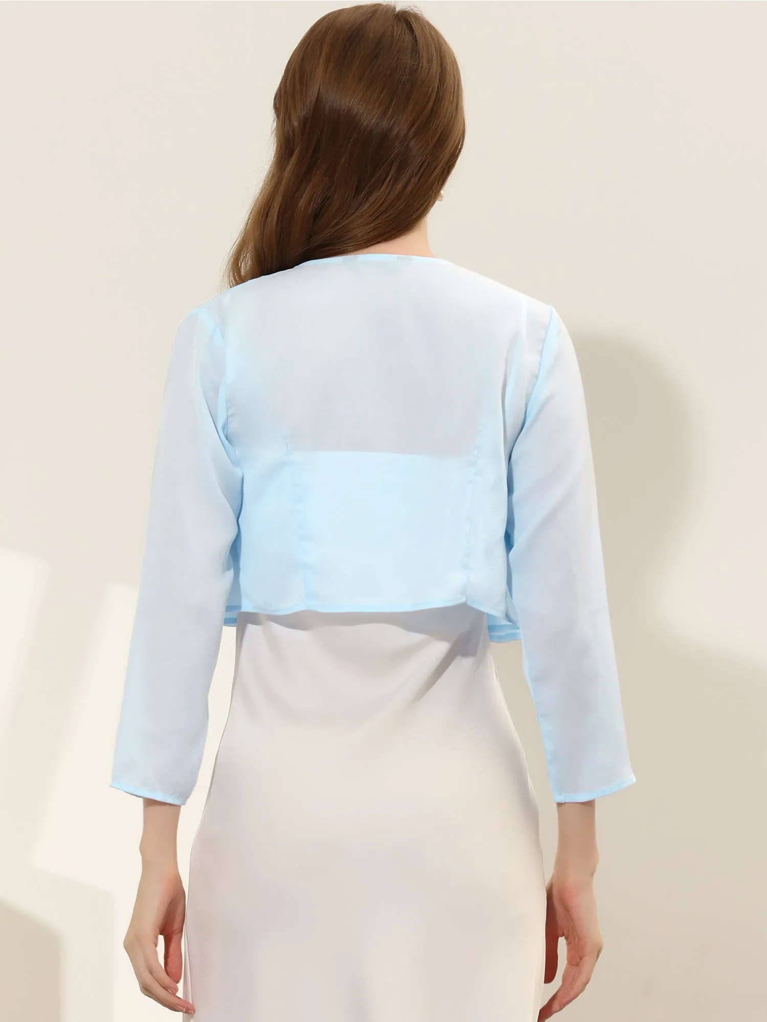 Elegant Open Front Drape 3/4 Sleeve Crop Top Bolero Shrug Cardigan sold by Allegra K product image thumbnail 3