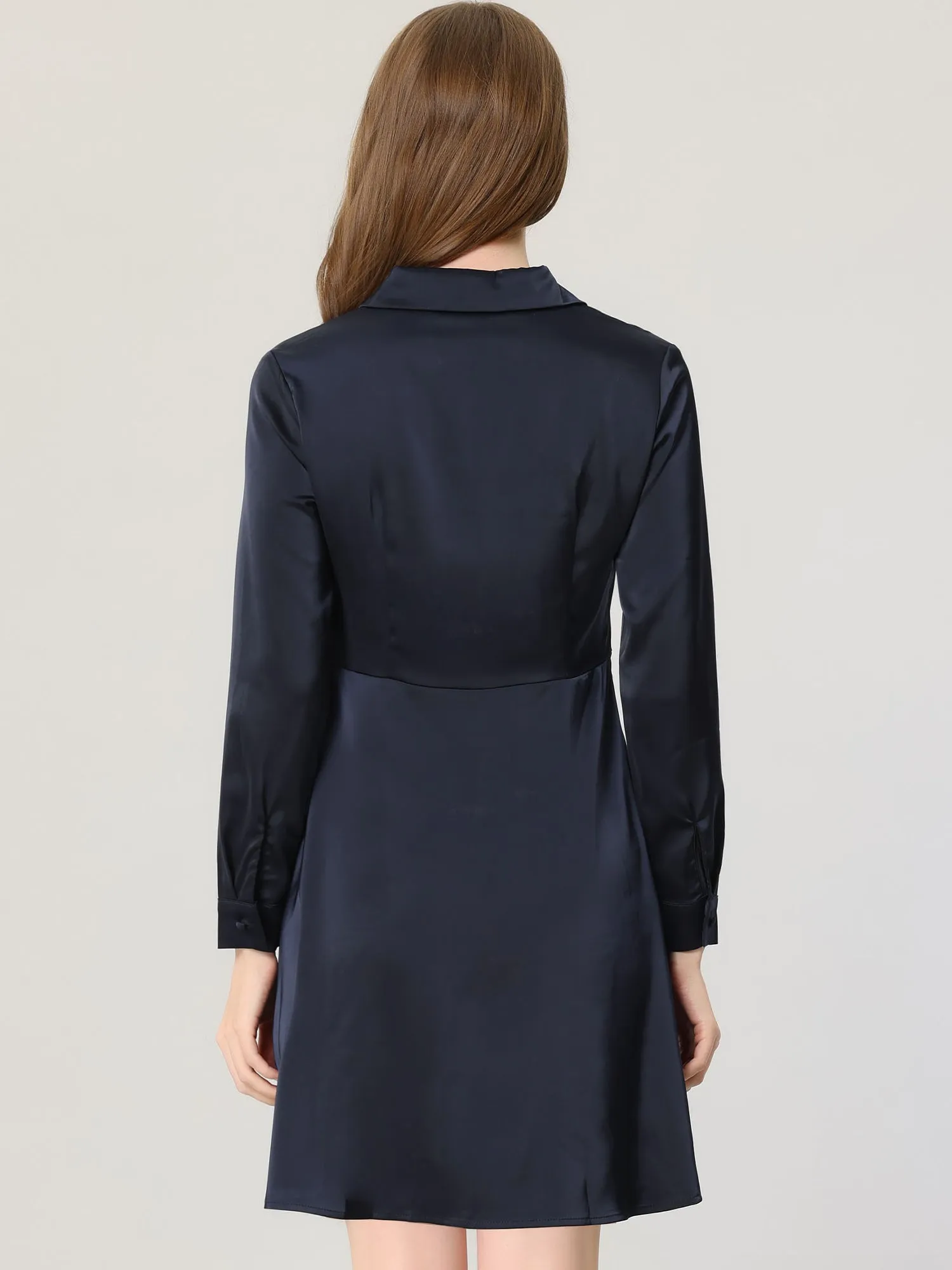 Work Smooth Silky Elegant Button Decor A-Line Satin Dress sold by Allegra K product image thumbnail 4