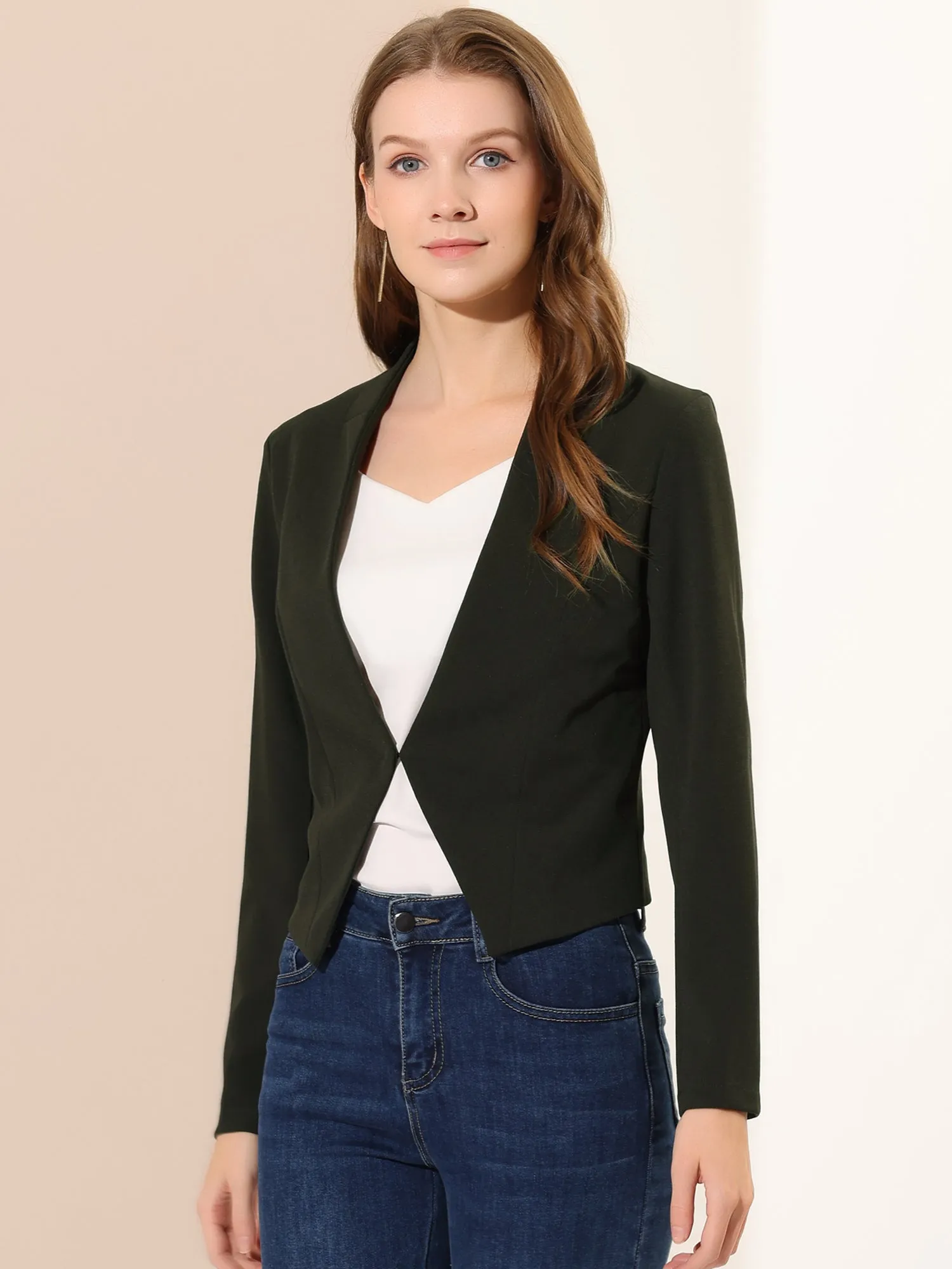 Collarless Cropped Casual Office Suit Blazer Jacket sold by Allegra K
