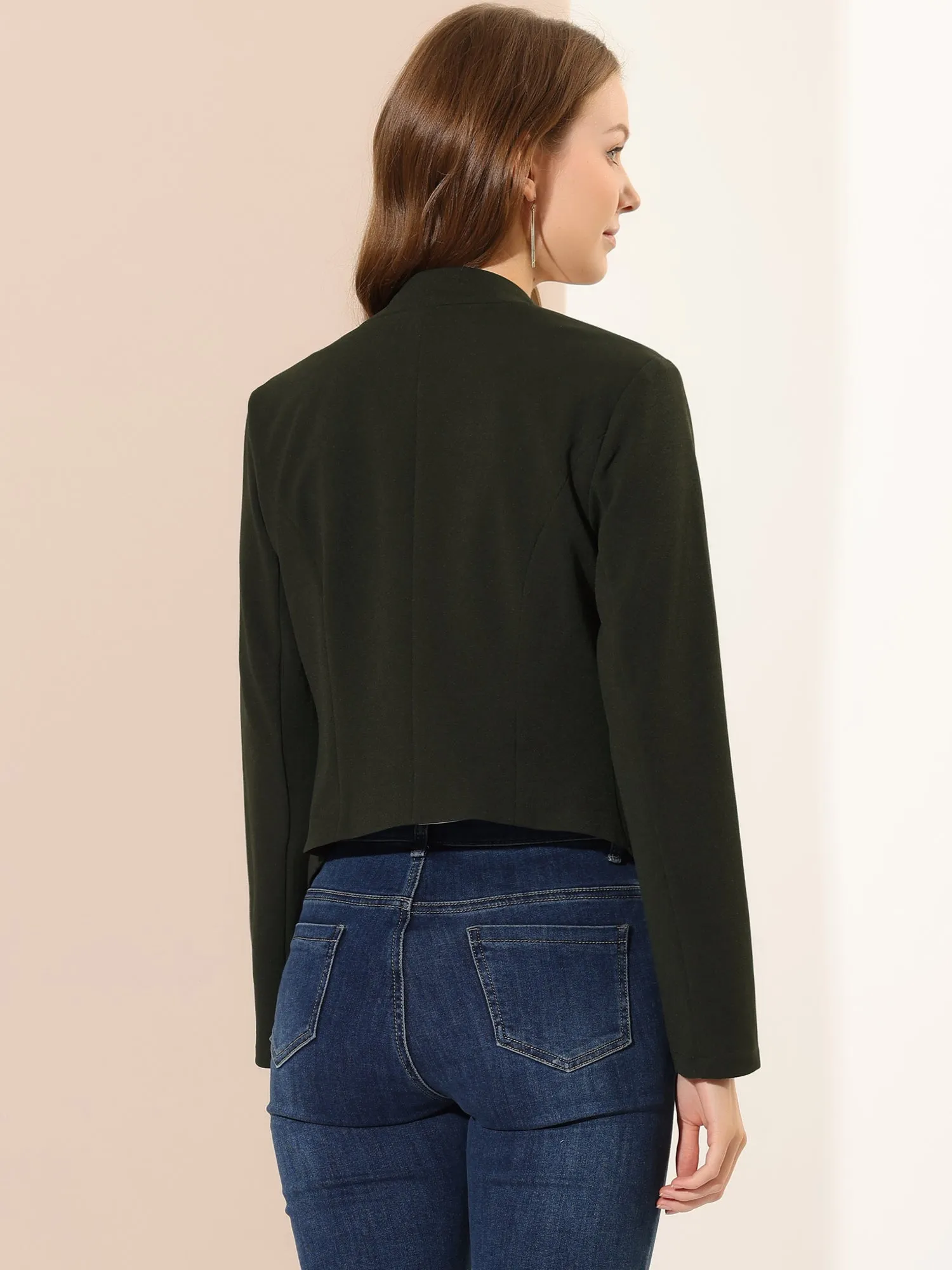 Collarless Cropped Casual Office Suit Blazer Jacket sold by Allegra K product image thumbnail 4