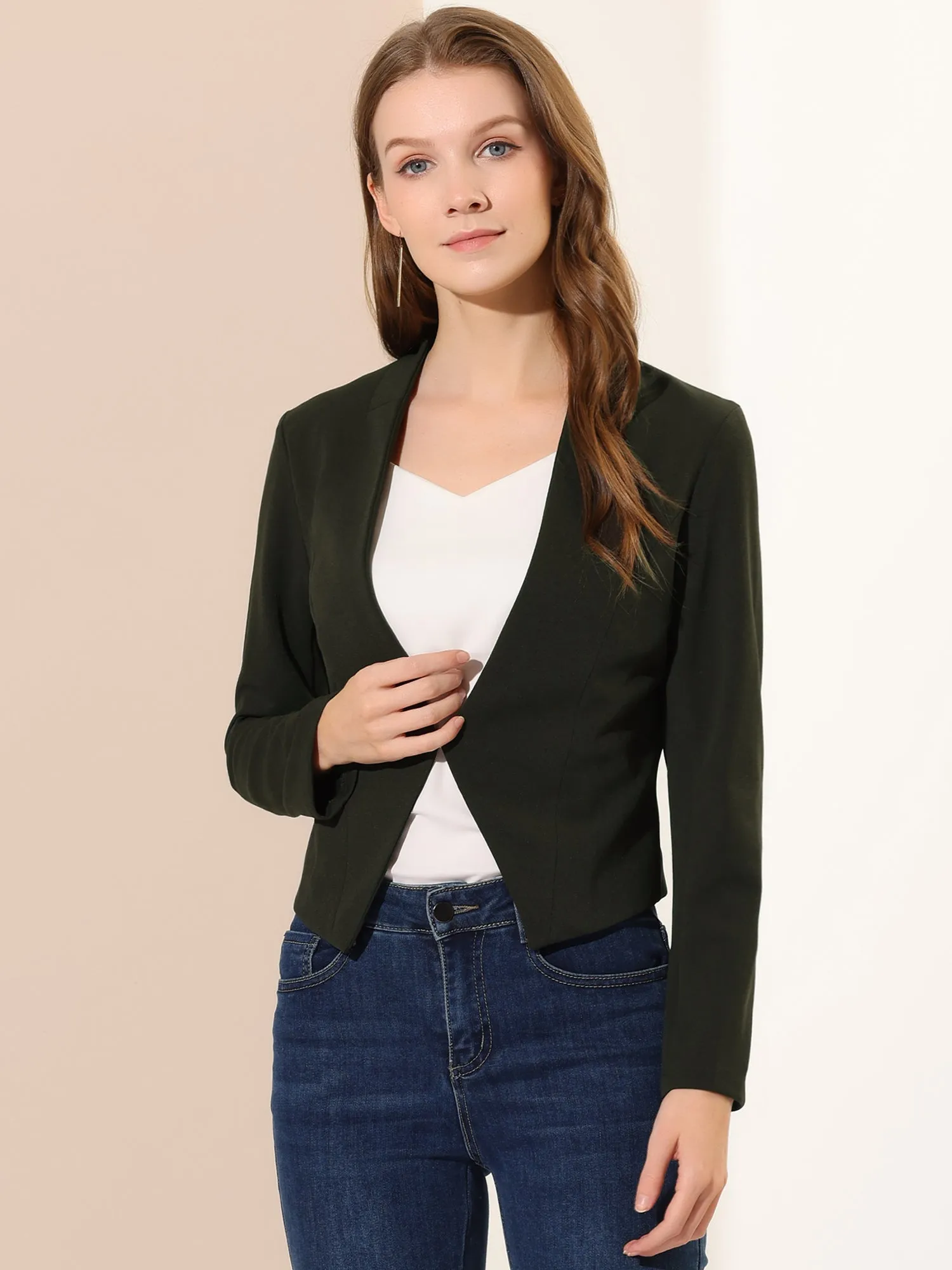 Collarless Cropped Casual Office Suit Blazer Jacket sold by Allegra K product image thumbnail 2