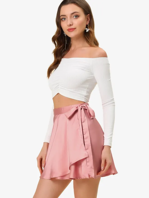 Wrap Skater High Waist Satin Mini Skirt sold by Allegra K