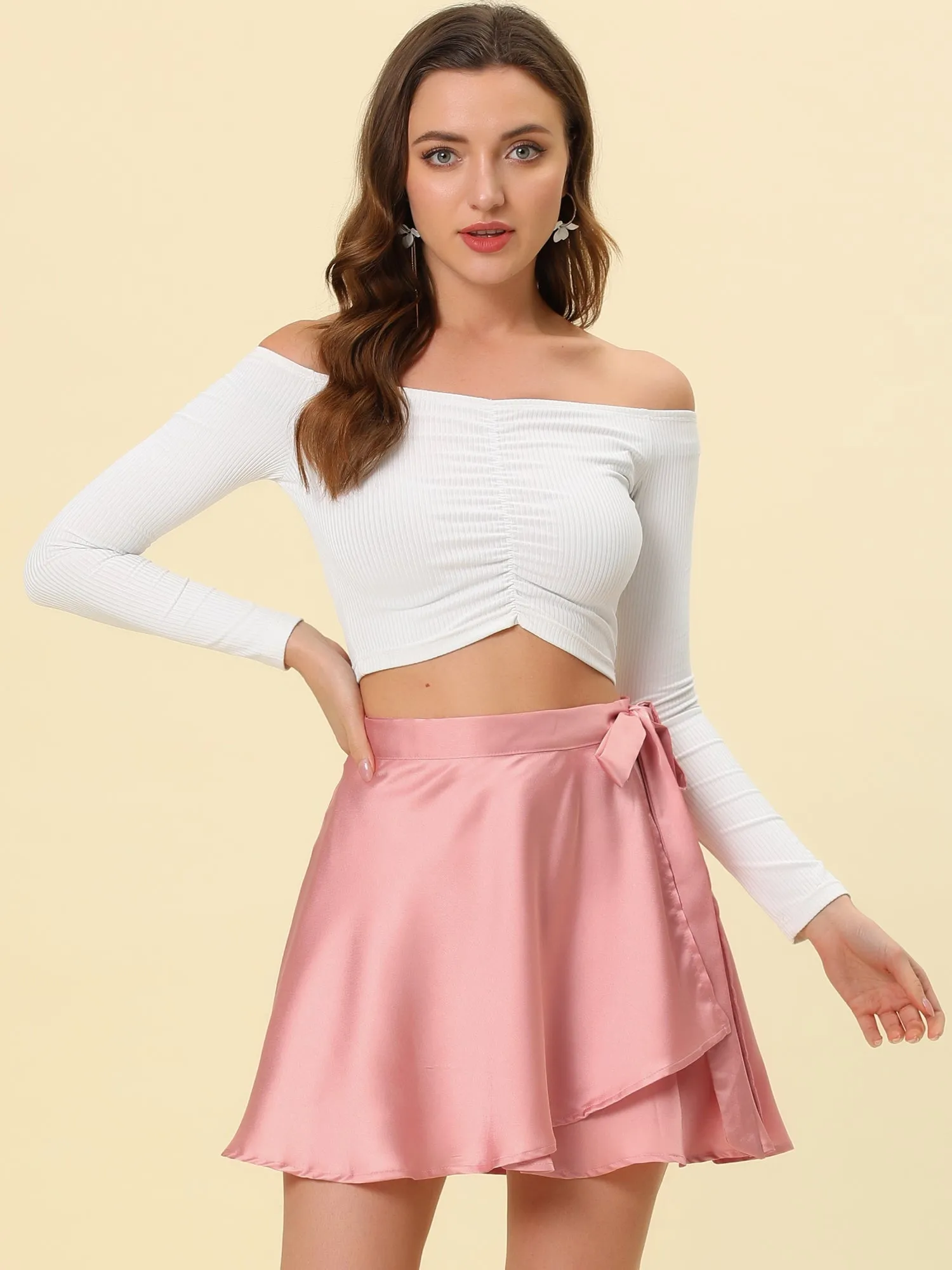 Wrap Skater High Waist Satin Mini Skirt sold by Allegra K product image thumbnail 3
