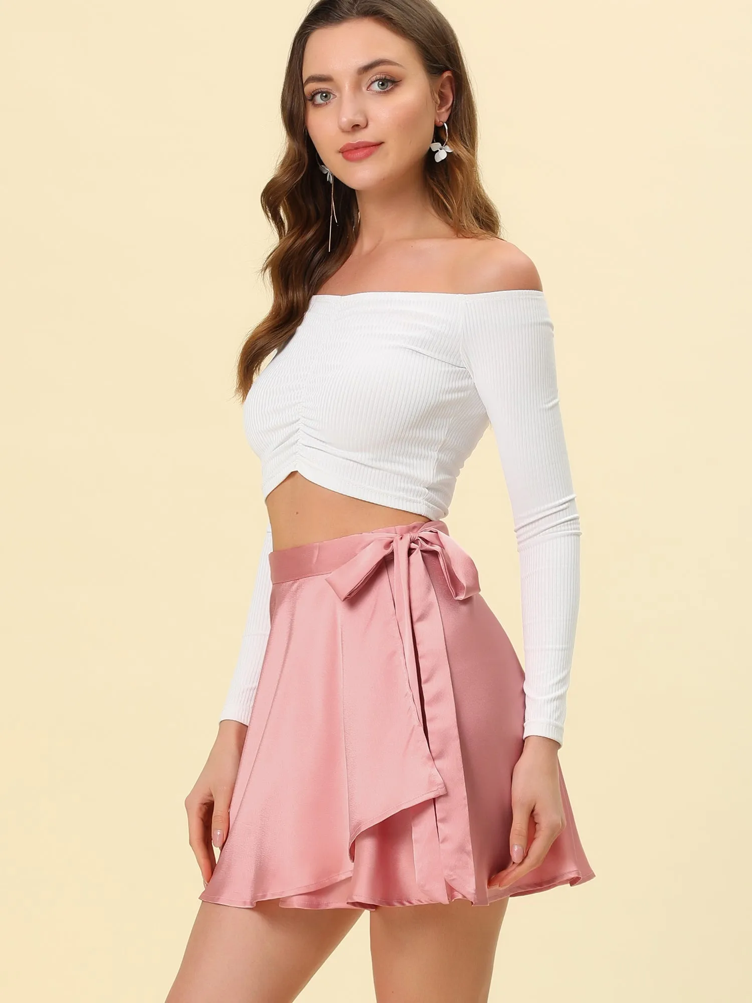 Wrap Skater High Waist Satin Mini Skirt sold by Allegra K product image thumbnail 2
