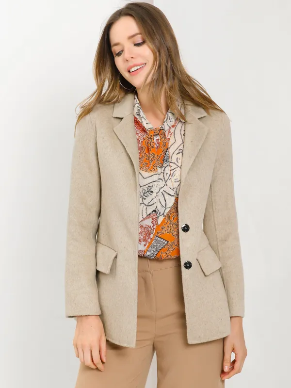 Notched Lapel Hidden Button Pockets Fleece Blazer Winter Pea Coat sold by Allegra K