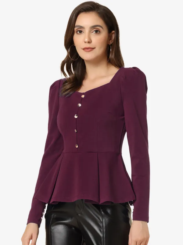 Square Neck Peplum Halloween Long Sleeve Knit Party Club Blouse sold by Allegra K