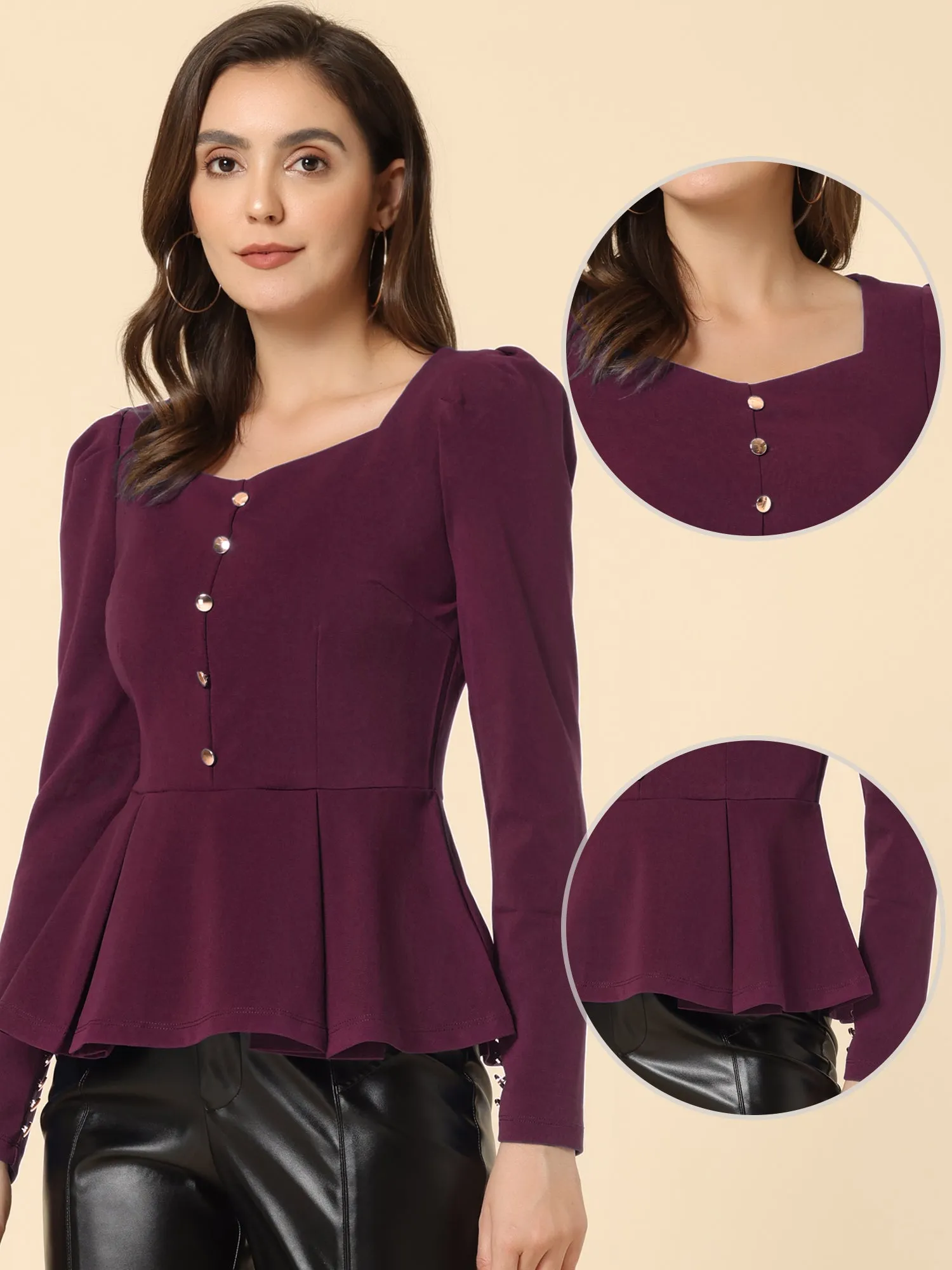 Square Neck Peplum Halloween Long Sleeve Knit Party Club Blouse sold by Allegra K product image thumbnail 2