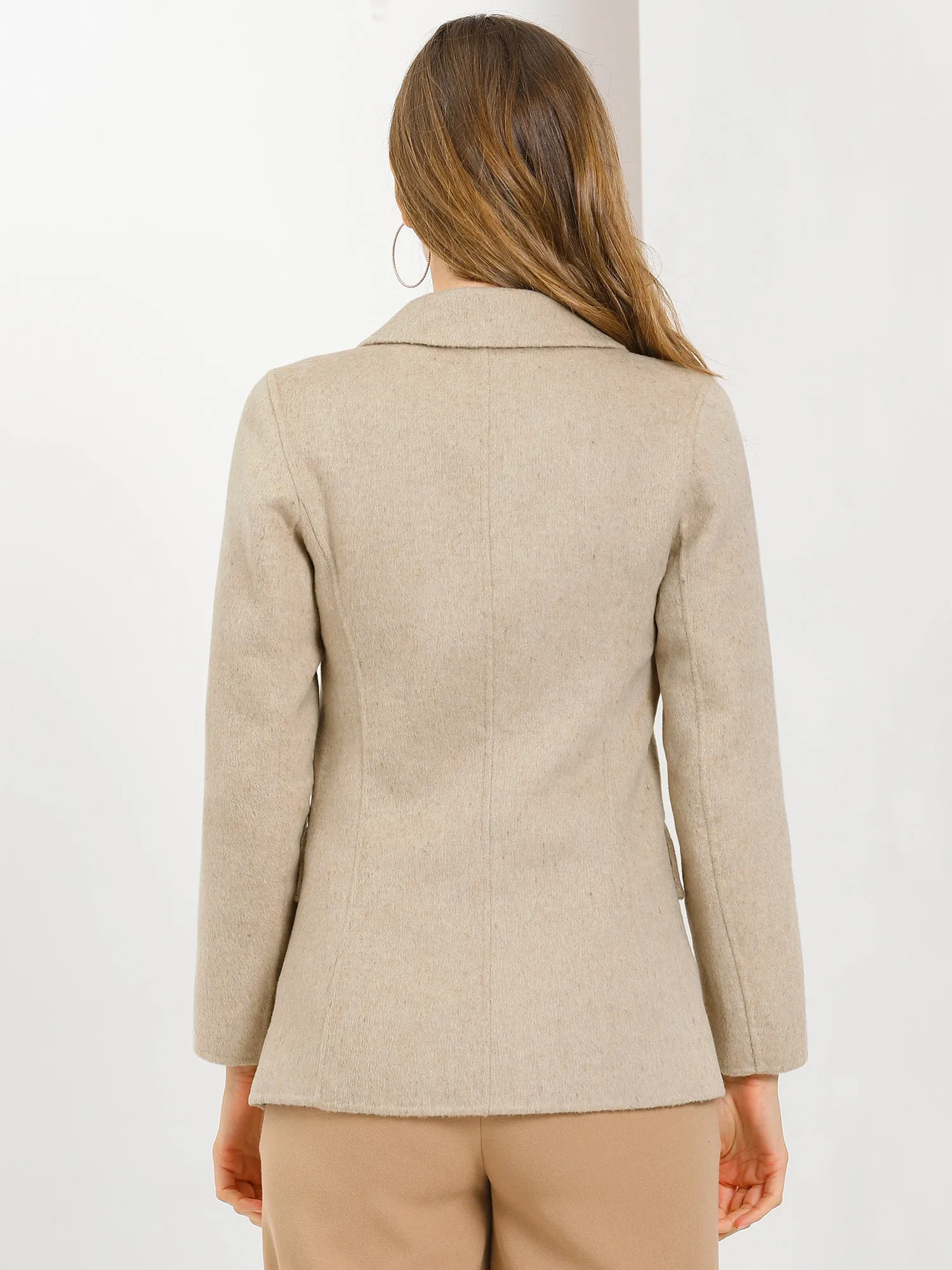 Notched Lapel Hidden Button Pockets Fleece Blazer Winter Pea Coat sold by Allegra K product image thumbnail 4