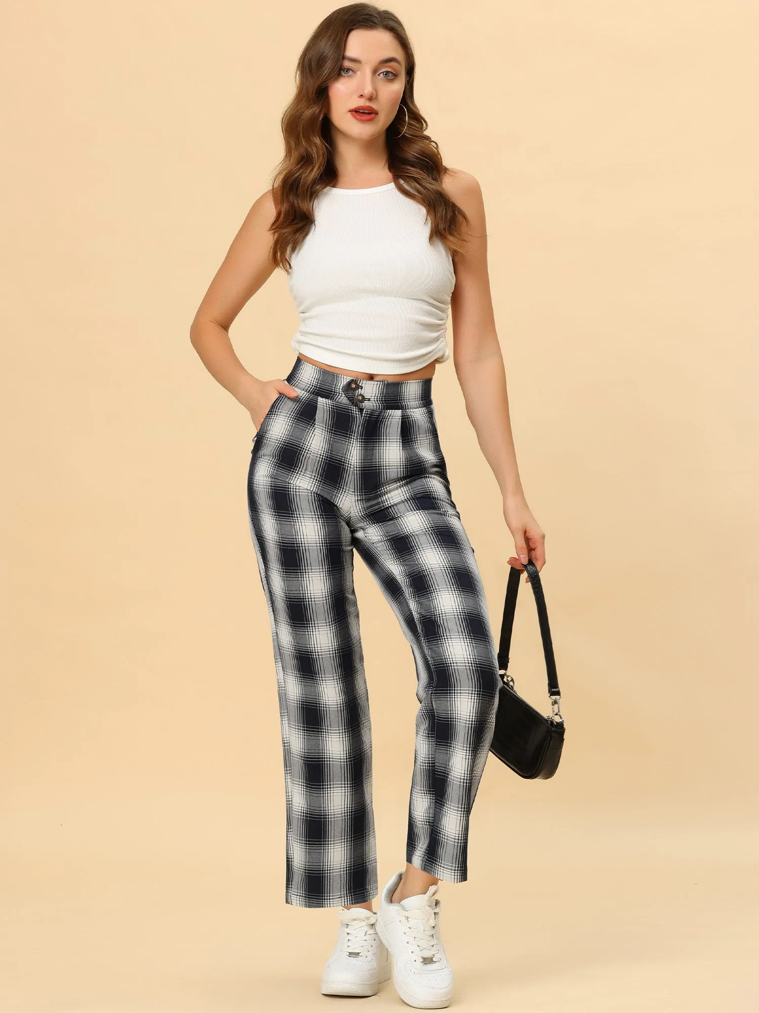 Plaid Check Straight Leg Trousers Bootcut Pants sold by Allegra K product image thumbnail 2