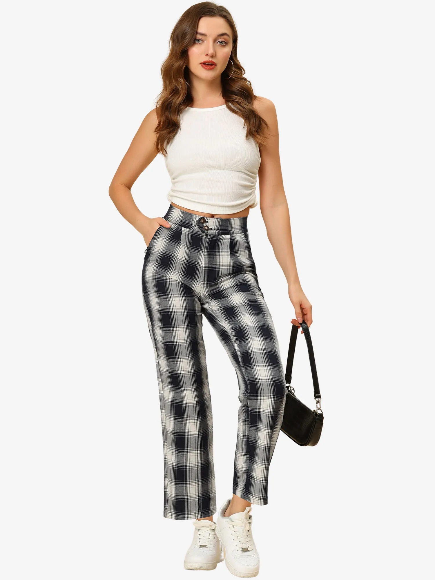 Plaid Check Straight Leg Trousers Bootcut Pants sold by Allegra K