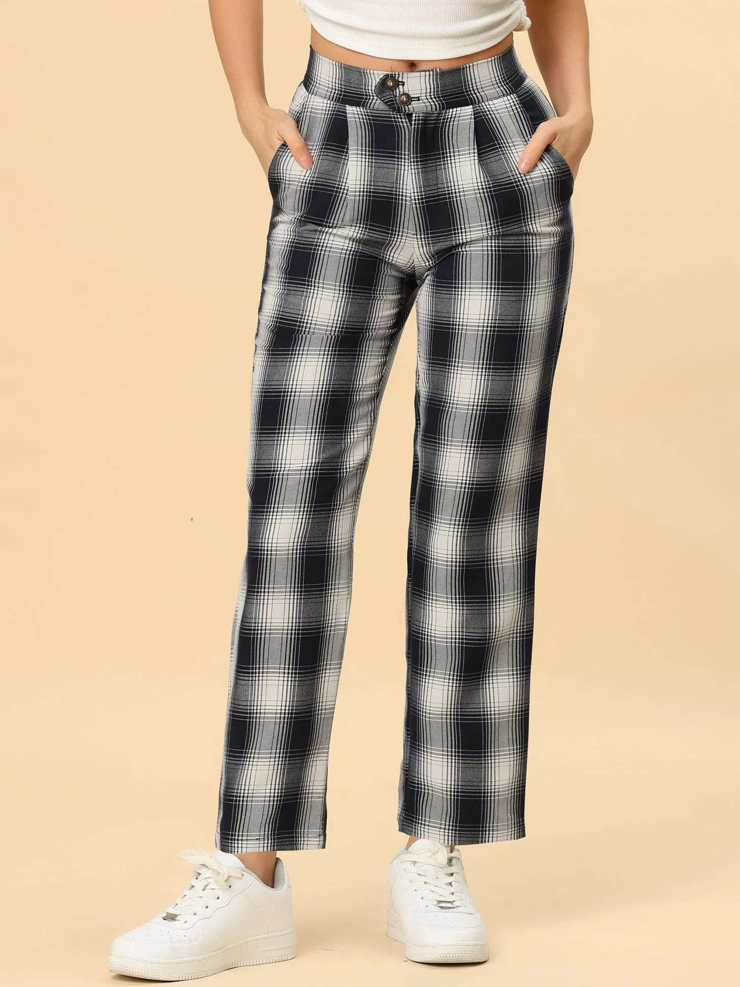 Plaid Check Straight Leg Trousers Bootcut Pants sold by Allegra K product image thumbnail 3