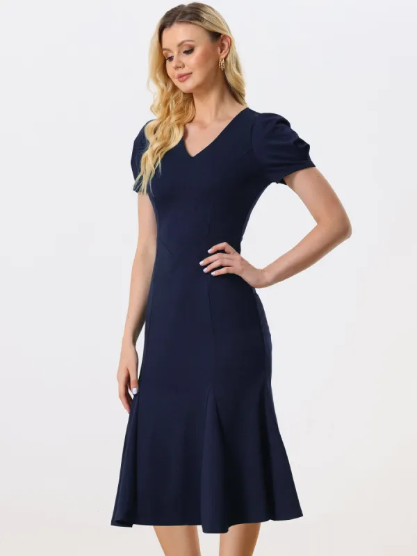 Stylish V-Neck Puff Sleeve Elegant Mermaid Maxi Dress sold by Allegra K