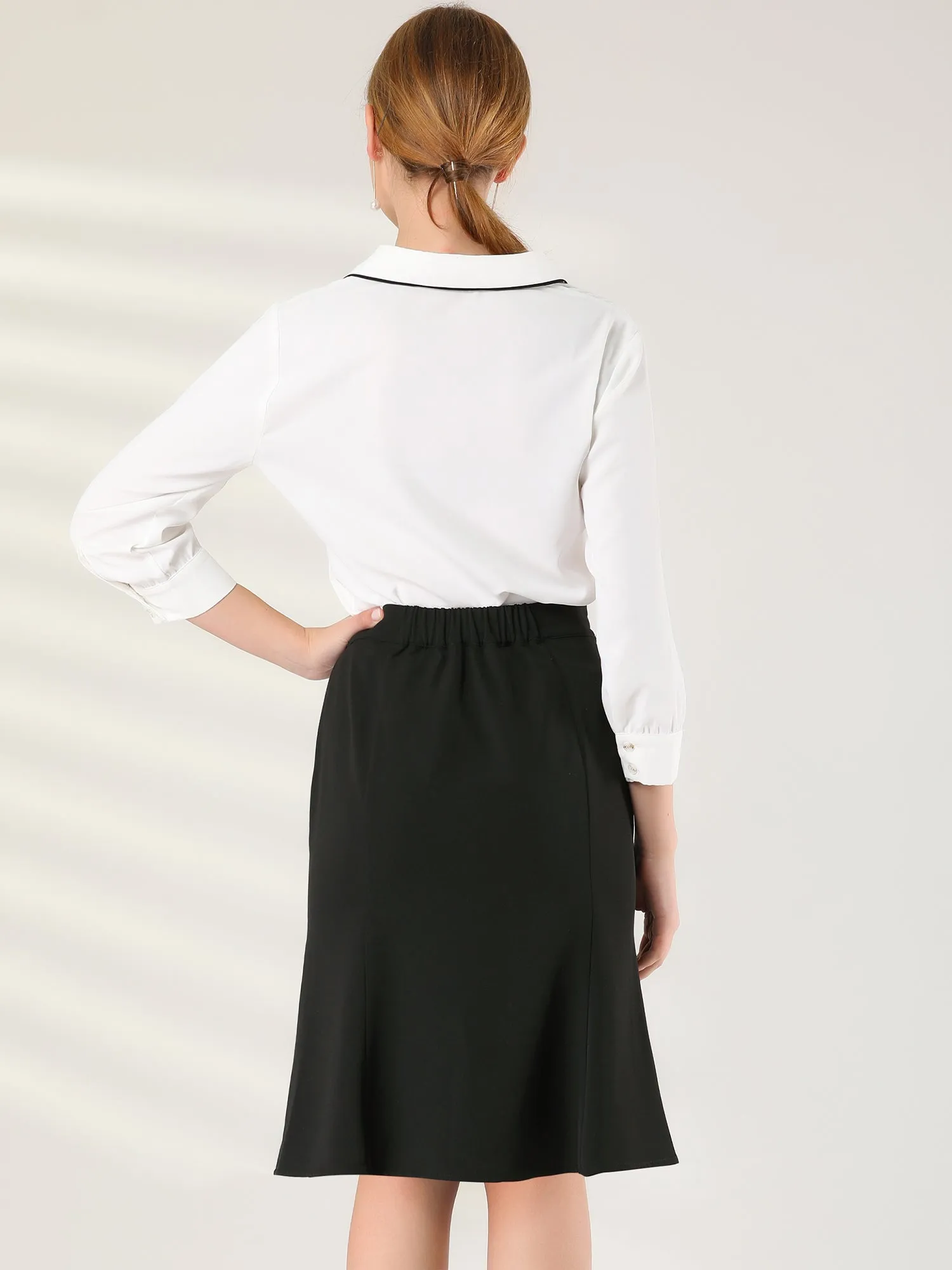 Work Button Decor Elastic Waist Split Office Business Skirt sold by Allegra K product image thumbnail 4