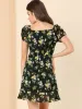 Puff Short Sleeve Ruched Ruffle Hem Floral Dress sold by Allegra K
