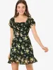 Puff Short Sleeve Ruched Ruffle Hem Floral Dress sold by Allegra K