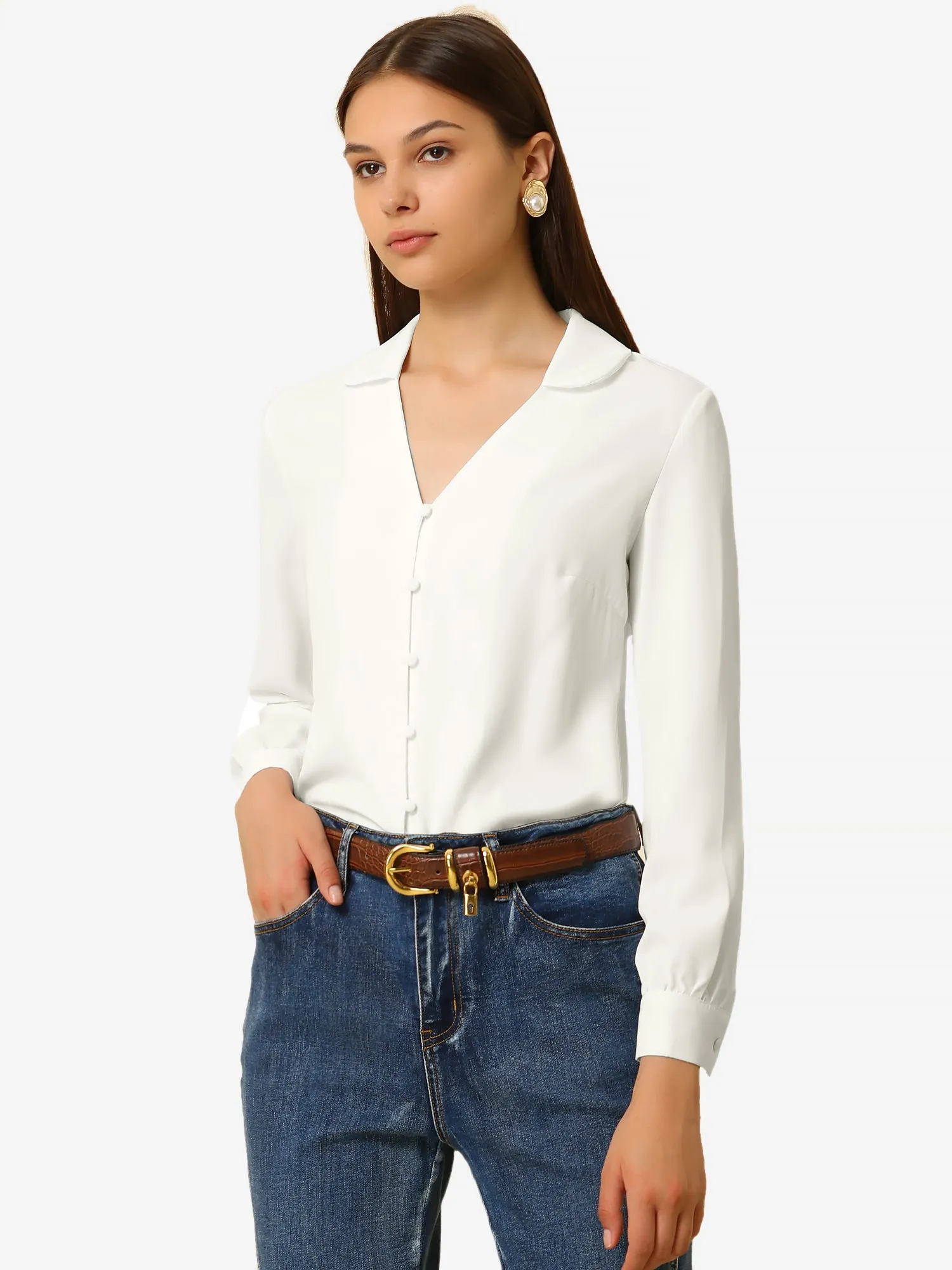 Work Vintage Button Down Business Casual Top sold by Allegra K