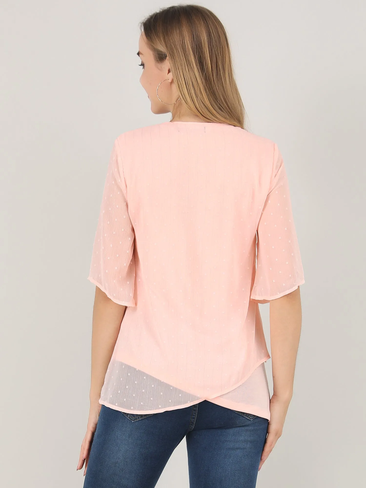 Bell Sleeve Layered Blouse Swiss Dots Chiffon Asymmetrical Tops sold by Allegra K product image thumbnail 4