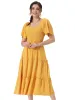 Boho Flutter Short Sleeve Tiered Flowy Midi Smocked Dress sold by Allegra K