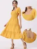 Boho Flutter Short Sleeve Tiered Flowy Midi Smocked Dress sold by Allegra K