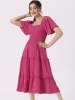 Boho Flutter Short Sleeve Tiered Flowy Midi Smocked Dress sold by Allegra K