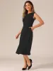 Notch Neck Pocketed Work Office A-Line Midi Dress sold by Allegra K