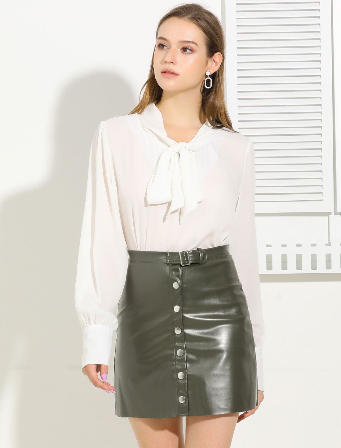 PU Faux Leather High Waist Button Up Short Casual a Line Mini Skirt sold by Allegra K product image thumbnail 4