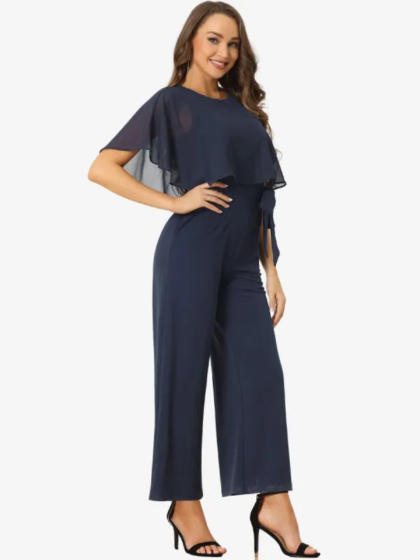 Cape Sleeve Belted Wide Leg Pants Casual Jumpsuit sold by Allegra K