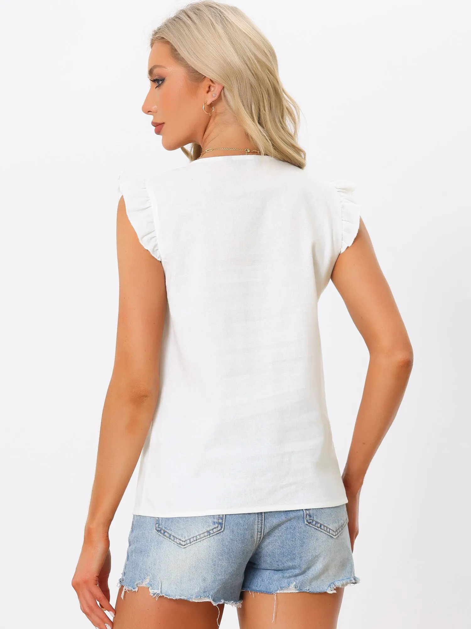 Tank Tops 2024 Elegant V Neck Ruffle Shirts Sleeveless Top sold by Allegra K product image thumbnail 3